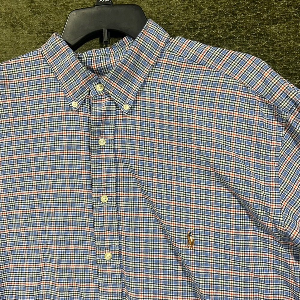 Ralph Lauren Button Down Shirt Mens 2XLT Blue Plaid Long Sleeve Cotton Tall